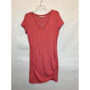Athleta Dress Womens L Tee Shirt V Neck Short Sleeve Ruched Mauve Pink Rose
